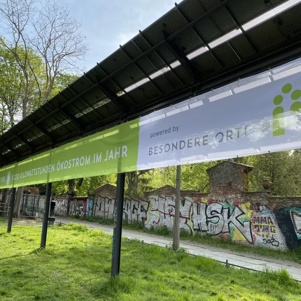 Solar panel on green meadow