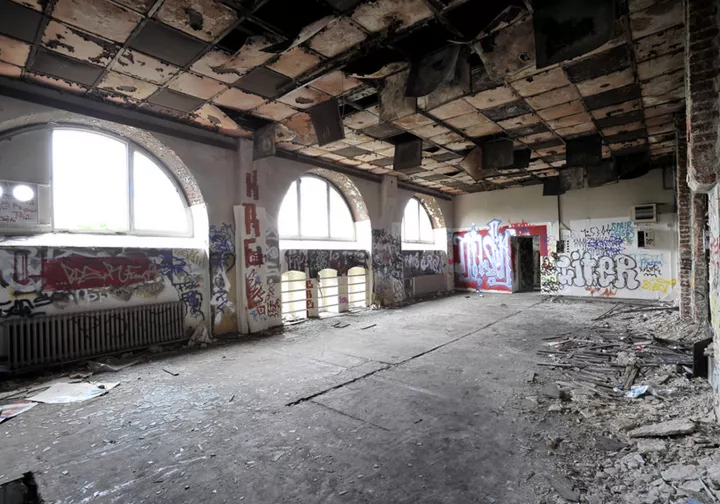 Run-down interior of an old brewery
